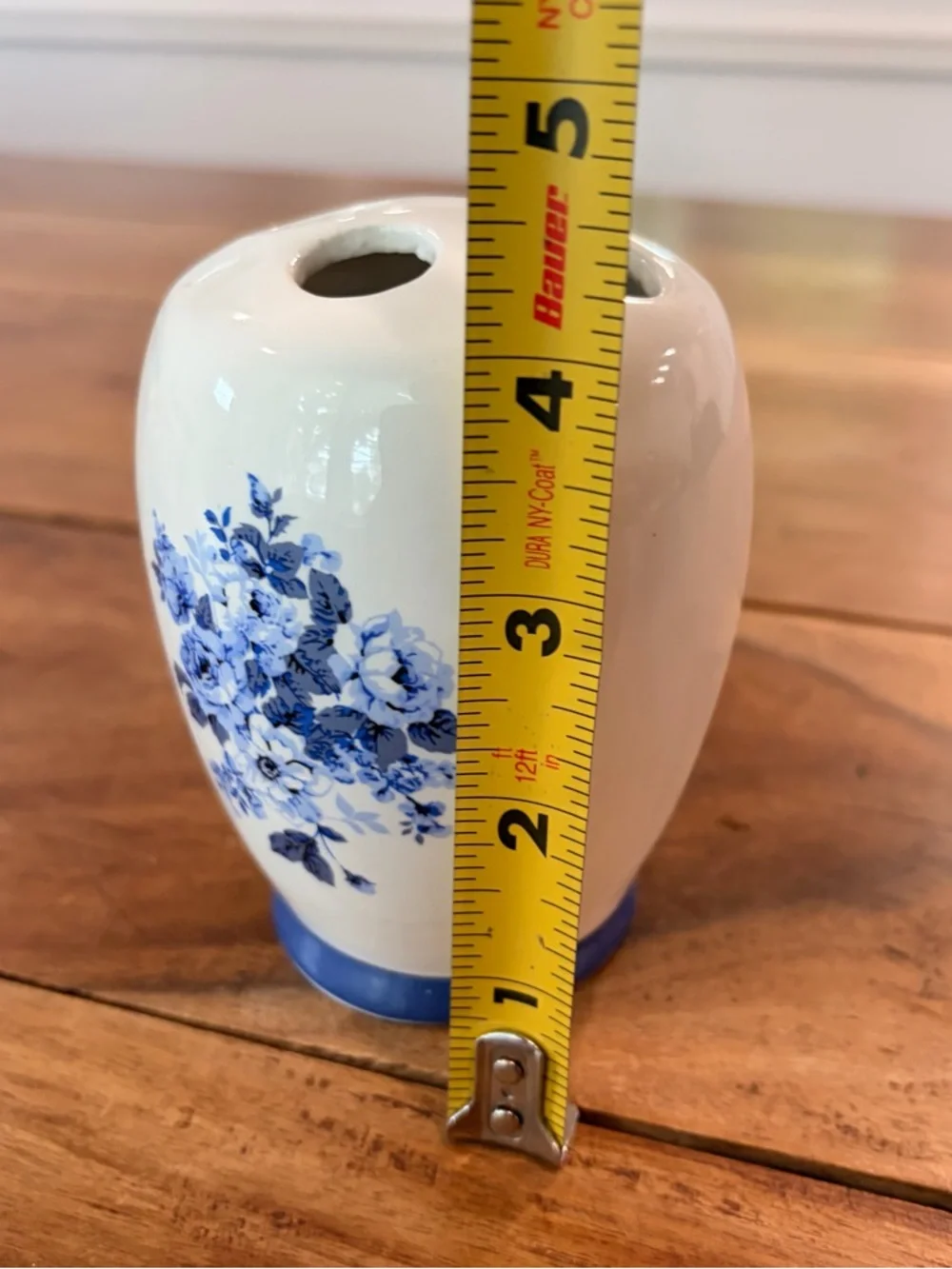 Vintage Ceramic Porcelain White & Blue Floral Toothbrush Makeup Brush Holder